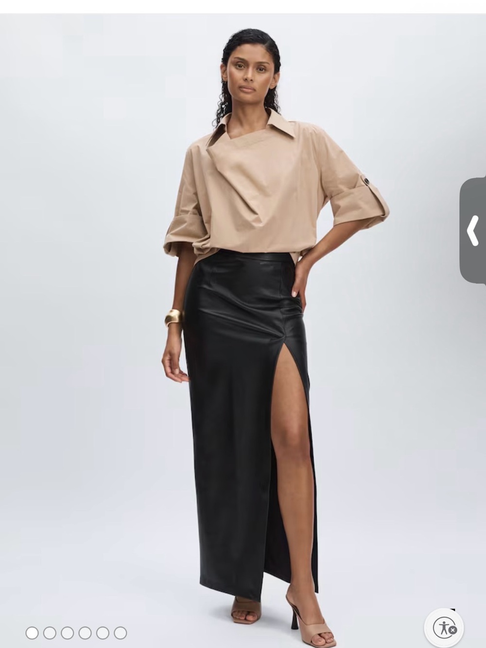 Good American Black Faux Leather Maxi Skirt with High Thigh Slit